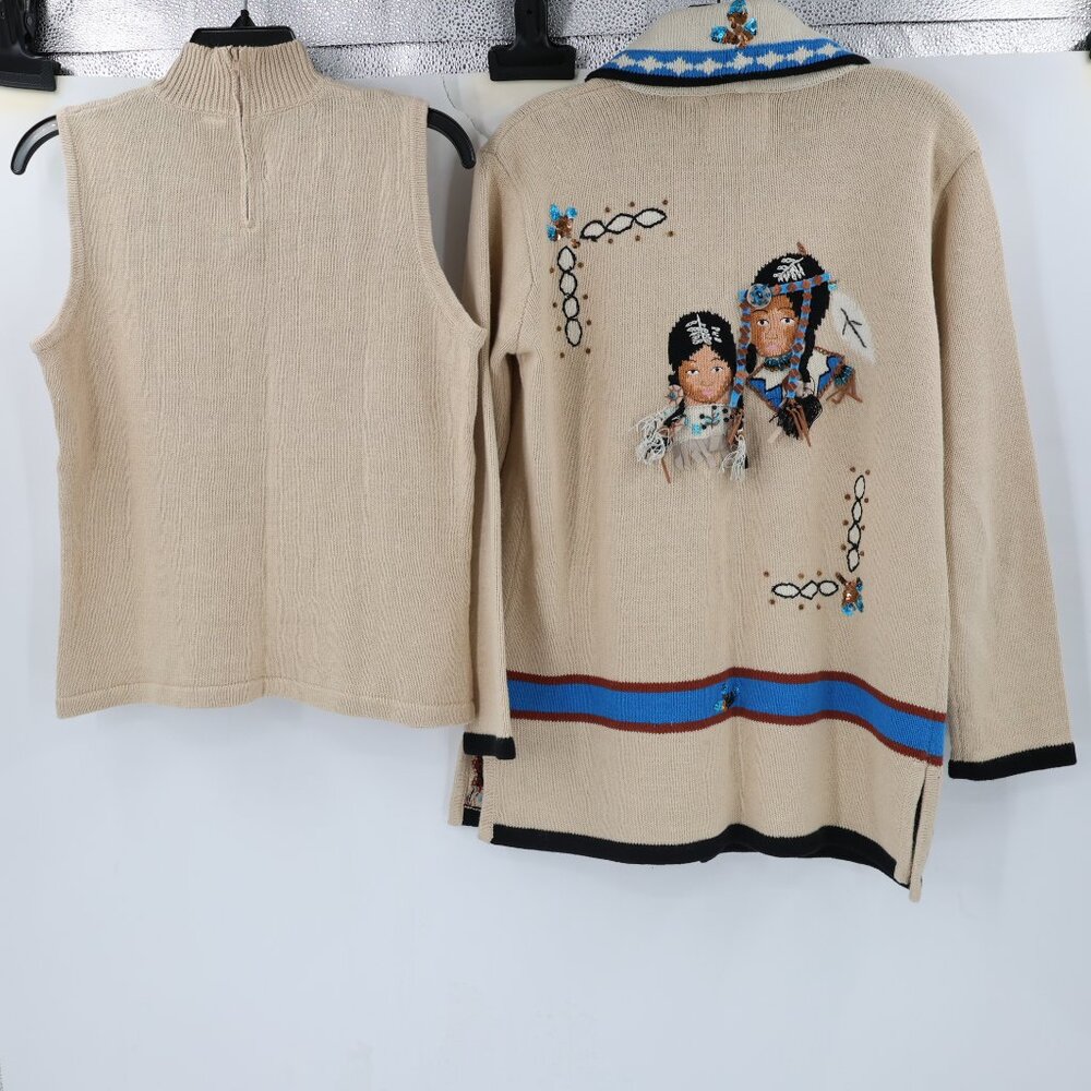 Vintage Storybook Knits Cardigan Sweater womens small Indian children 2 piece - Picture 7 of 11